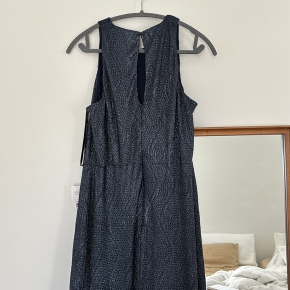 NWT Dessy Collection Navy Blue Metallic Column Sleeveless Gown Formal Dress - Picture 8 of 10